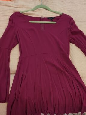 Express Women's Wine Long-Sleeve Fit & Flare Dress